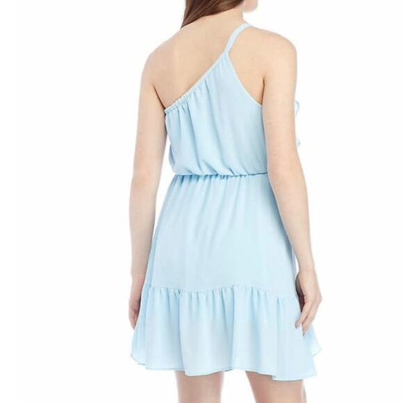 New Kaari Blue one shoulder ruffled mini dress size Petite Extra Large - Picture 1 of 6